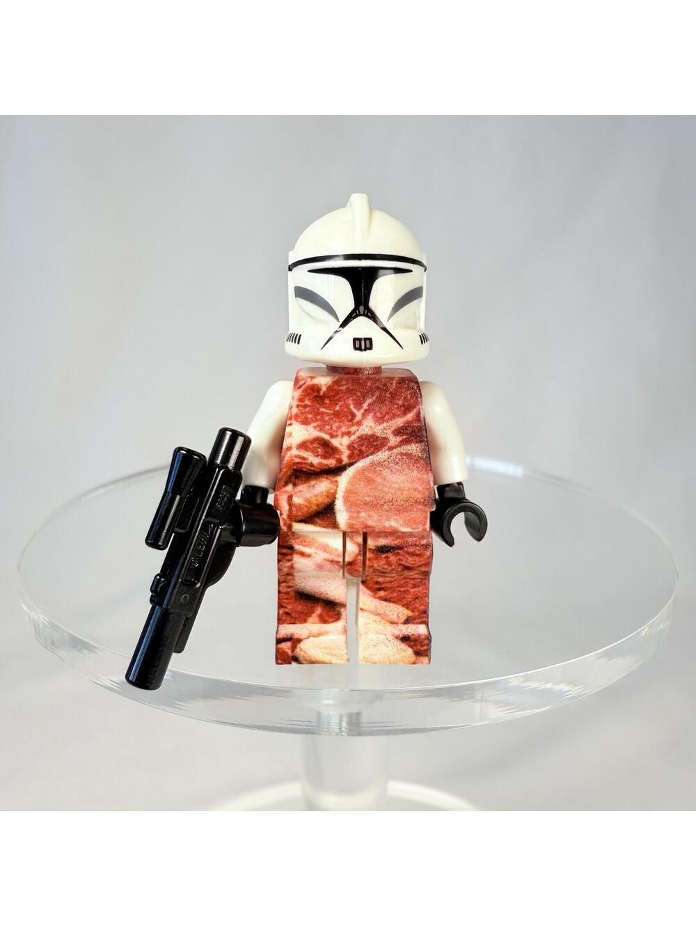 Custom Brick Figure CMF Meat Trooper with Blaster White Black Red Minifig